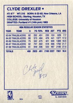 1988 Kenner Starting Lineup Cards #3538118020 Clyde Drexler Back
