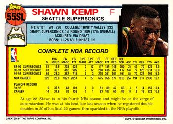 1993 Kenner/Topps Starting Lineup Cards #55SL Shawn Kemp Back