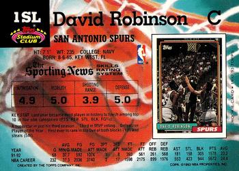 1993 Kenner/Topps Starting Lineup Cards #1SL David Robinson Back