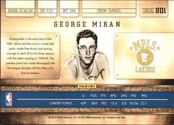 2011-12 Panini Gold Standard #201 George Mikan Back