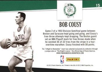 2011-12 Hoops - A Night to Remember #15 Bob Cousy Back