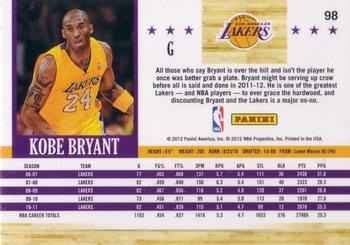 2011-12 Hoops - Artist's Proofs #98 Kobe Bryant Back