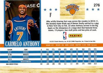 2011-12 Hoops - Glossy #276 Carmelo Anthony Back