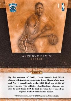 2011-12 Panini Limited - 2012 Draft Pick Redemptions #1 Anthony Davis Back