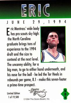 1994 Score Board Draft Day #DD9 Eric Montross Back