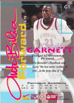 1995 Signature Rookies Autobilia - Kevin Garnett #G1 Kevin Garnett Back