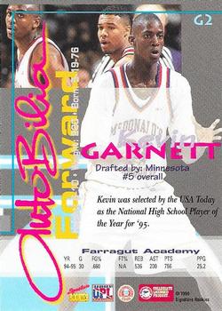 1995 Signature Rookies Autobilia - Kevin Garnett #G2 Kevin Garnett Back