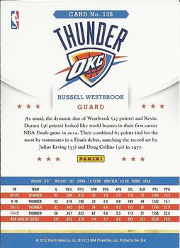 2012-13 Hoops #136 Russell Westbrook Back