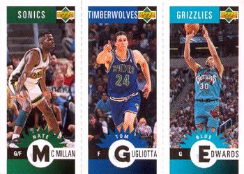 1996-97 Collector's Choice German - Mini-Cards Panels #M77 / M48 / M86 Nate McMillan / Tom Gugliotta / Blue Edwards Front