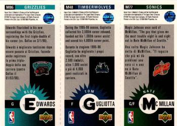 1996-97 Collector's Choice Italian - Mini-Cards Panels #M77 / M48 / M86 Nate McMillan / Tom Gugliotta / Blue Edwards Back