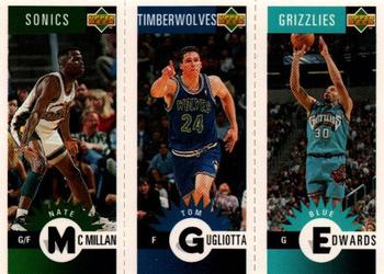 1996-97 Collector's Choice Italian - Mini-Cards Panels #M77 / M48 / M86 Nate McMillan / Tom Gugliotta / Blue Edwards Front