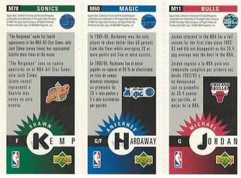 1996-97 Collector's Choice Spanish - Mini-Cards Panels #M11 / M60 / M78 Michael Jordan / Anfernee Hardaway / Shawn Kemp Back