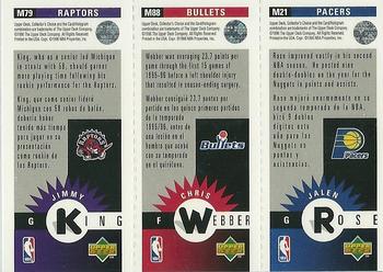 1996-97 Collector's Choice Spanish - Mini-Cards Panels #M21 / M88 / M79 Jalen Rose / Chris Webber / Jimmy King Back