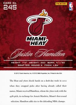 2012-13 Panini Prestige #245 Justin Hamilton Back