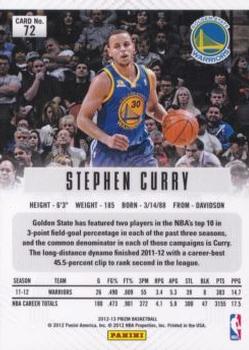 2012-13 Panini Prizm #72 Stephen Curry Back