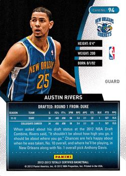 2012-13 Panini Totally Certified #94 Austin Rivers Back