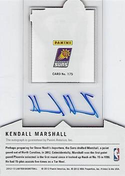 2012-13 Panini Limited #175 Kendall Marshall Back