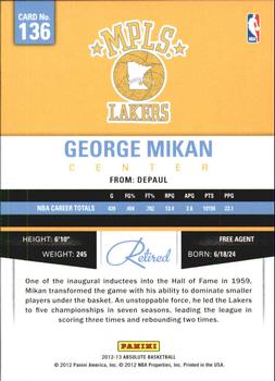 2012-13 Panini Absolute #136 George Mikan Back