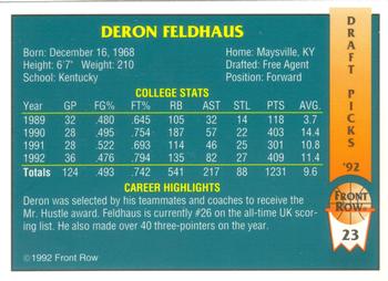 1992 Front Row Draft Picks #23 Deron Feldhaus Back