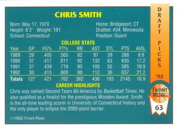 1992 Front Row Draft Picks #63 Chris Smith Back
