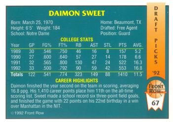 1992 Front Row Draft Picks #67 Daimon Sweet Back