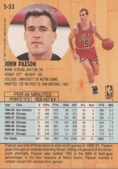 1991-92 Fleer Tony's Pizza #S-53 John Paxson Back