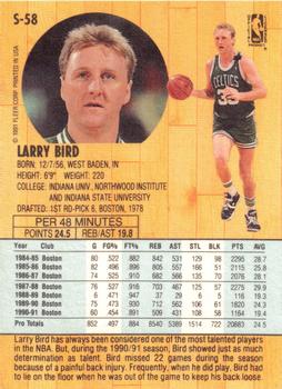 1991-92 Fleer Tony's Pizza #S-58 Larry Bird Back