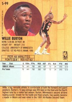 1991-92 Fleer Tony's Pizza #S-99 Willie Burton Back