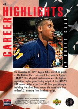 1994 Upper Deck USA #40 Reggie Miller Back