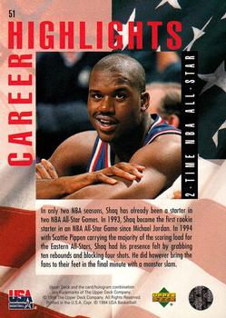 1994 Upper Deck USA #51 Shaquille O'Neal Back