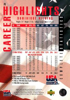 1994 Upper Deck USA #78 Dominique Wilkins Back