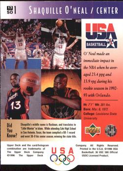 1996 Upper Deck USA #17 Shaquille O'Neal Back