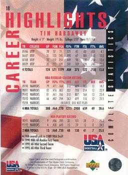 1994 Upper Deck USA - Gold Medal #18 Tim Hardaway Back