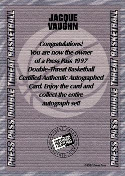 1997 Press Pass Double Threat - Autographs #NNO Jacque Vaughn Back