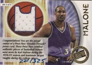 1997 Press Pass Double Threat - Double Thread Jerseys #DD5 Jacque Vaughn / Karl Malone Back