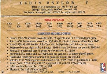 1993 Action Packed Hall of Fame #8 Elgin Baylor Back