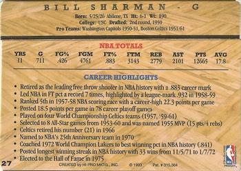 1993 Action Packed Hall of Fame #27 Bill Sharman Back