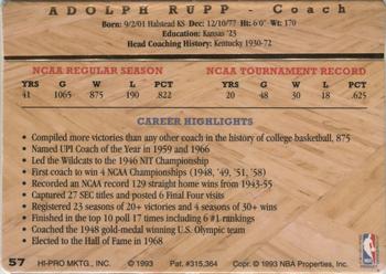 1993 Action Packed Hall of Fame #57 Adolph Rupp Back