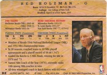 1993 Action Packed Hall of Fame #82 Red Holzman Back