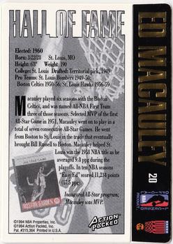 1995 Action Packed Hall of Fame #20 Ed Macauley Back