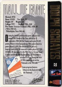 1995 Action Packed Hall of Fame #22 Dolph Schayes Back