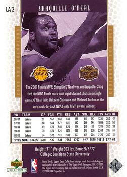 2001 Upper Deck Los Angeles Lakers Back2Back Champions #LA2 Shaquille O'Neal Back
