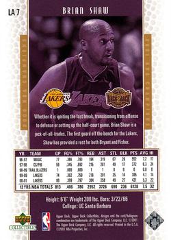 2001 Upper Deck Los Angeles Lakers Back2Back Champions #LA7 Brian Shaw Back
