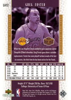 2001 Upper Deck Los Angeles Lakers Back2Back Champions #LA12 Greg Foster Back