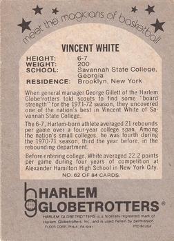 1971 Fleer Harlem Globetrotters #62 Vincent White Back