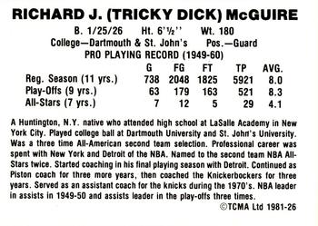 1981 TCMA #26 Dick McGuire Back