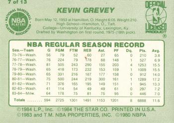 1984-85 Star Milwaukee Bucks Card Night #7 Kevin Grevey Back
