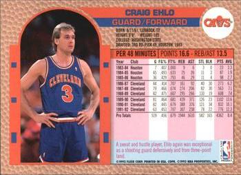 1992-93 Fleer Tony's Pizza #NNO Craig Ehlo Back