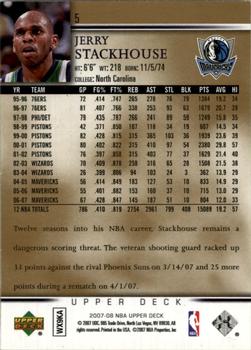 2007-08 Upper Deck - Electric Court Gold #5 Jerry Stackhouse Back
