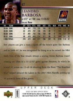 2007-08 Upper Deck - Electric Court Gold #47 Leandro Barbosa Back